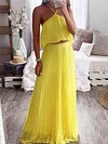 Stylish Condole Belt Pleated Halterneck Two Pieces Set