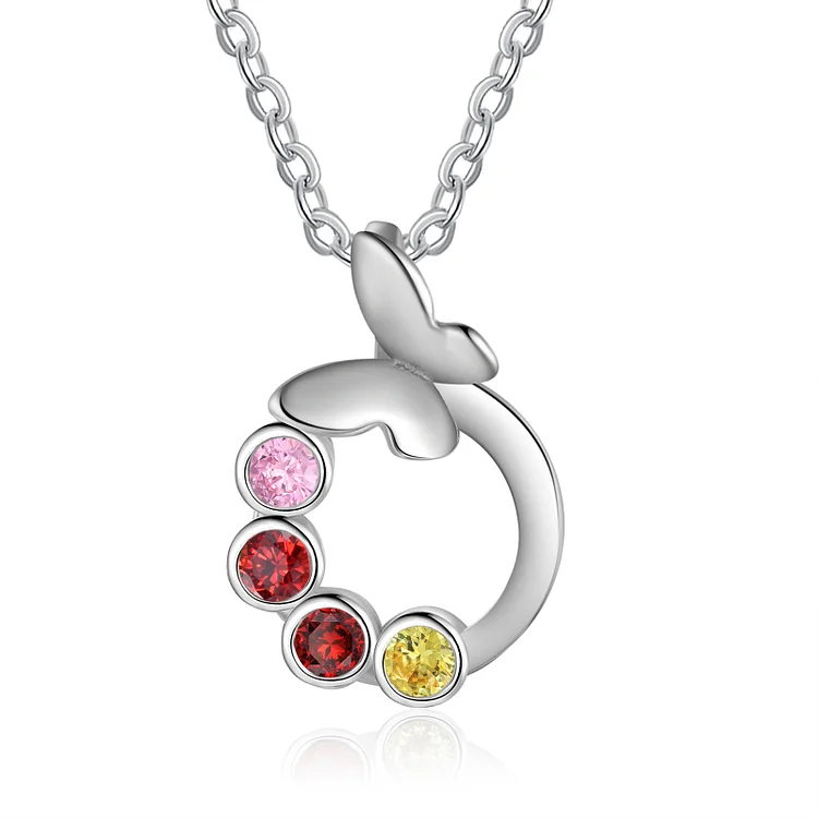 Personalized Butterfly Necklace With 4 Birthstones Engraved Gift For Women