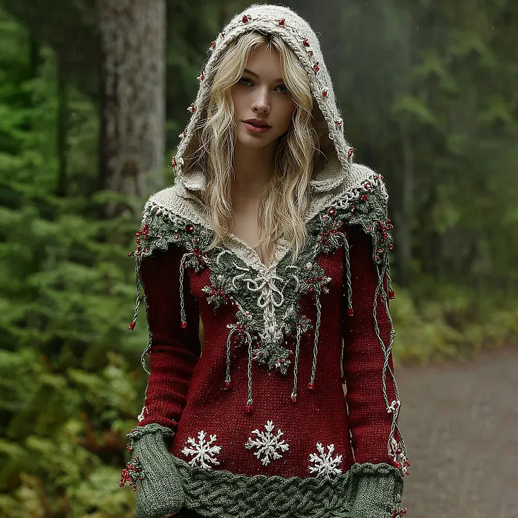 Women's Christmas Snowflake Celtic Knot Hooded Sweater