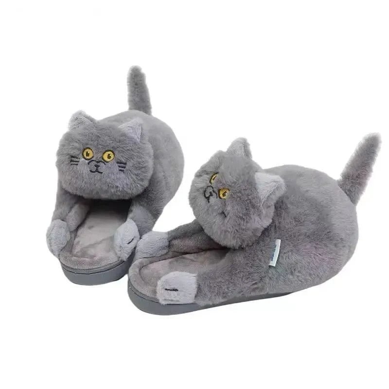 Fluffy Hug Cat Slippers Girls Winter Indoor Slides Cute Bedroom Shoes Furry Slippers Women White Kitty Mules Funny Home Slippers