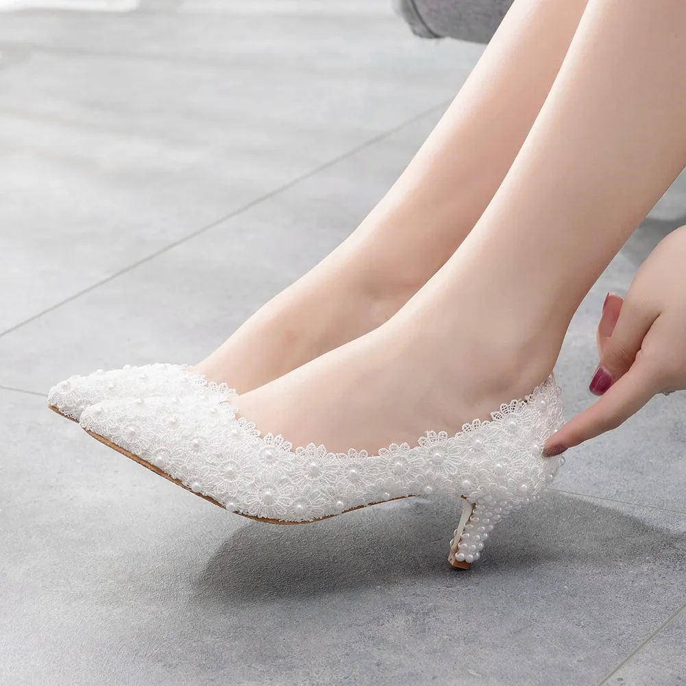 Breakj Breakj 5 Cm Lace Heel High Heel Heel Heel Mid-Heeled Wedding Shoes Pointed Bridesmaid Shoes Annual Photo Shoes