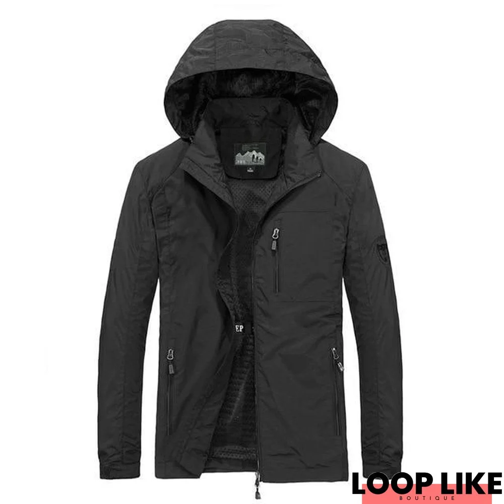 Men Plus Size Waterproof Hooded Jacket Thin Casual Sporting Coat Motorcycle Fashion Outerwear Windbreaker