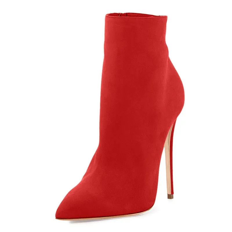 Onlymaker Women's Shoes Pointed Toe 10CM Thin High Heel Ankel Booties Side Zipper Red Blue Big Size boots