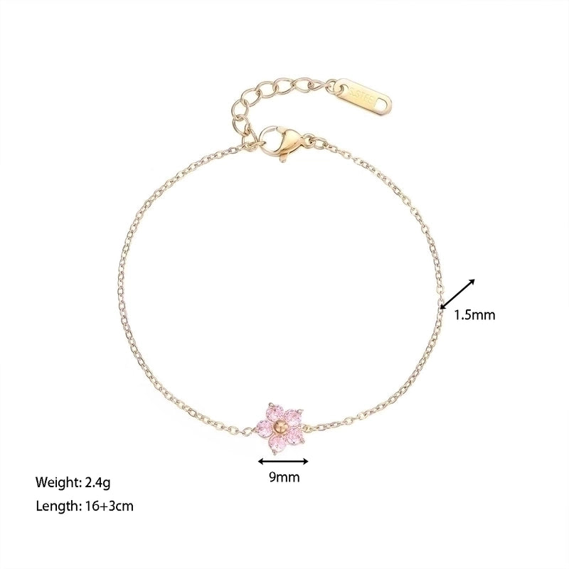 Sweet Flower 304 Stainless Steel Gold Plated Zircon Bracelets In Bulk