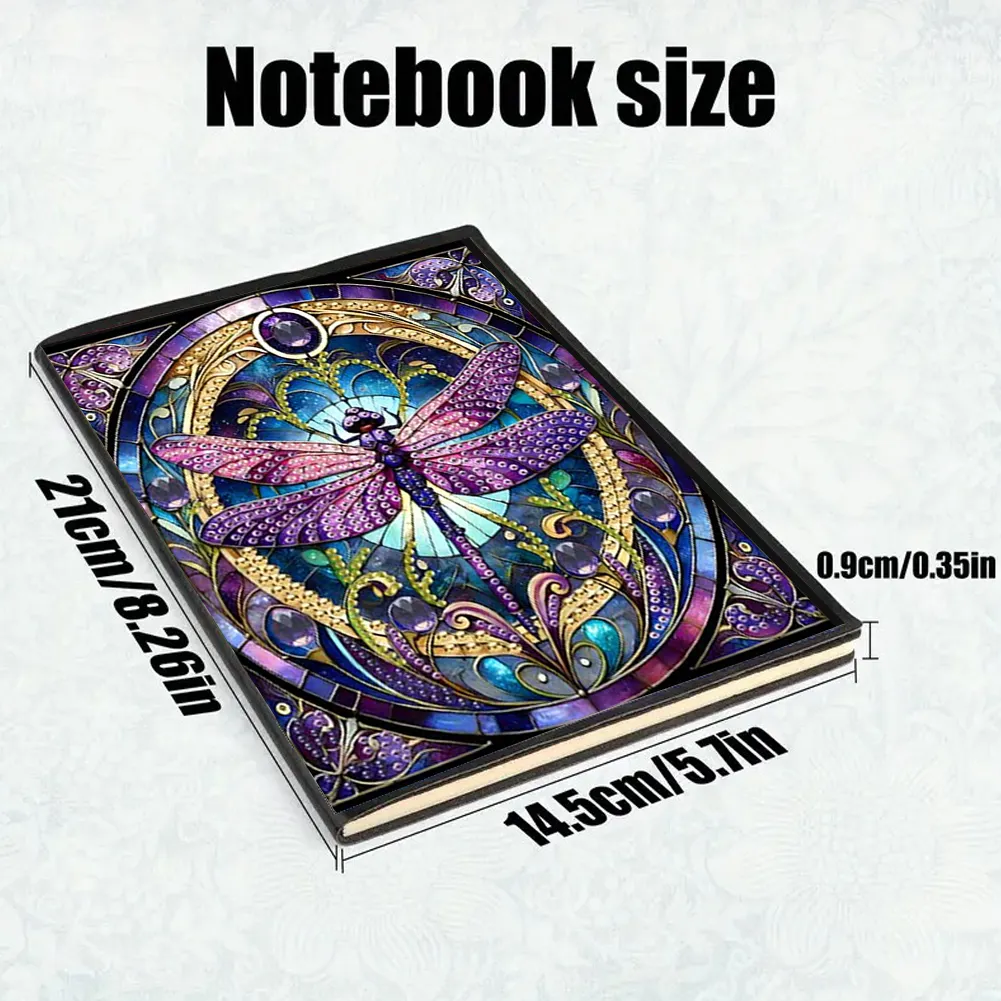 Dragonfly 5D DIY Diamond Art Painting Notebook Kit (50 Pages A5 No Lines) Rhinestone Art Painting Notebook Kit for Adults Beginners Holiday Birthday Gift