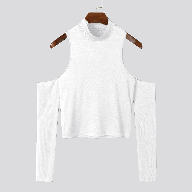 Turtleneck Off-Shoulder Long-Sleeve Hollow T-shirt