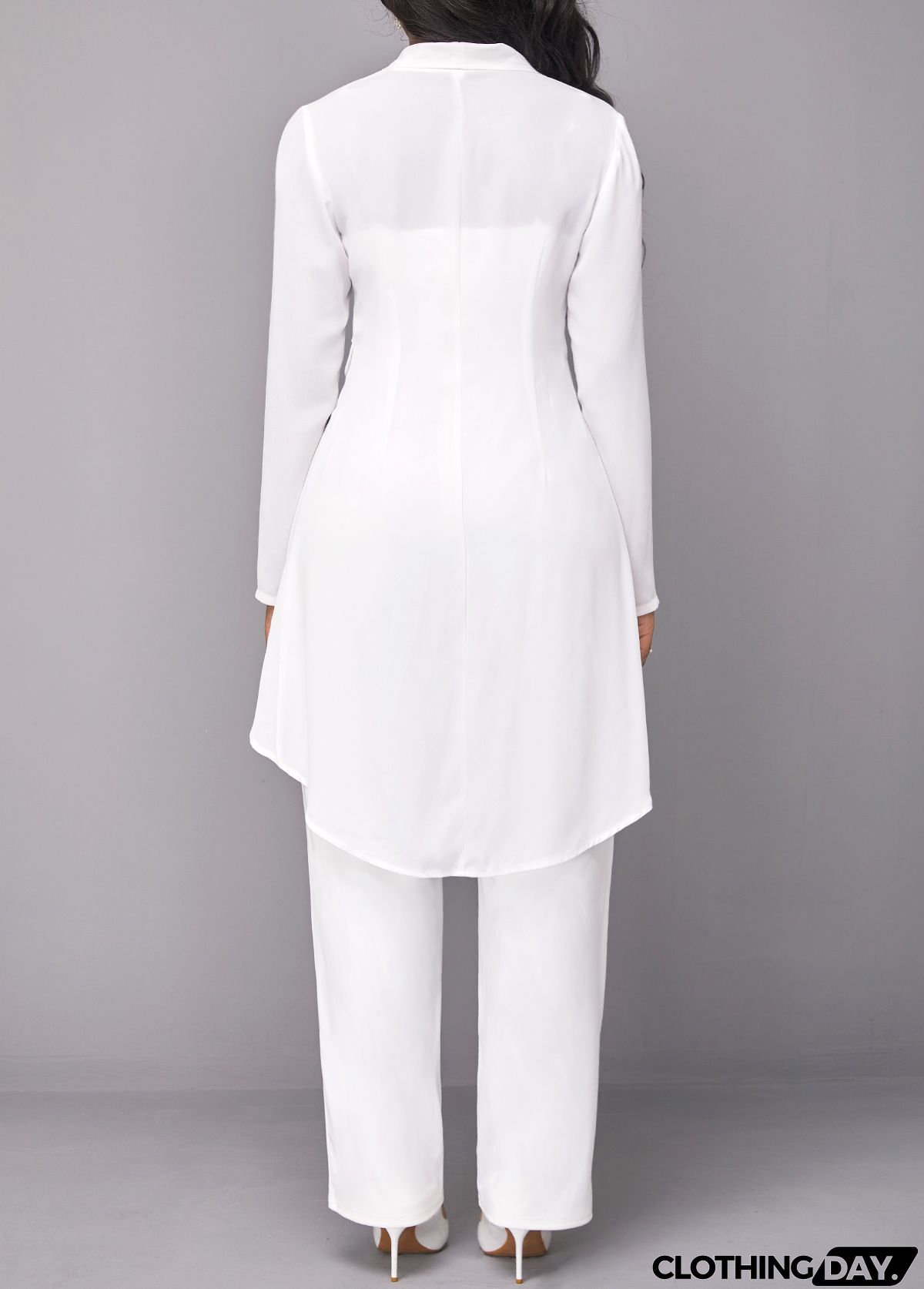 White Button Plus Size Long Sleeve Jumpsuit and Cardigan