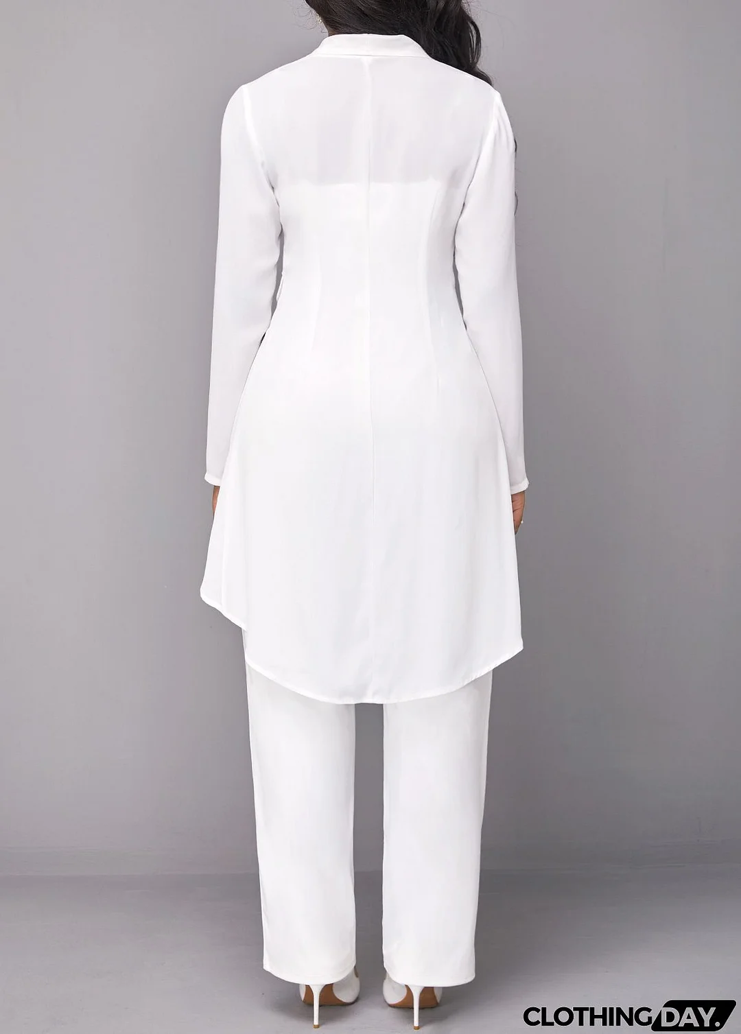 White Button Plus Size Long Sleeve Jumpsuit and Cardigan