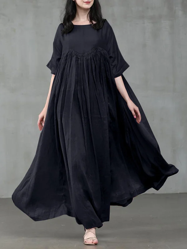 Vintage Solid Color Split-Joint Ruffled Maxi Dress