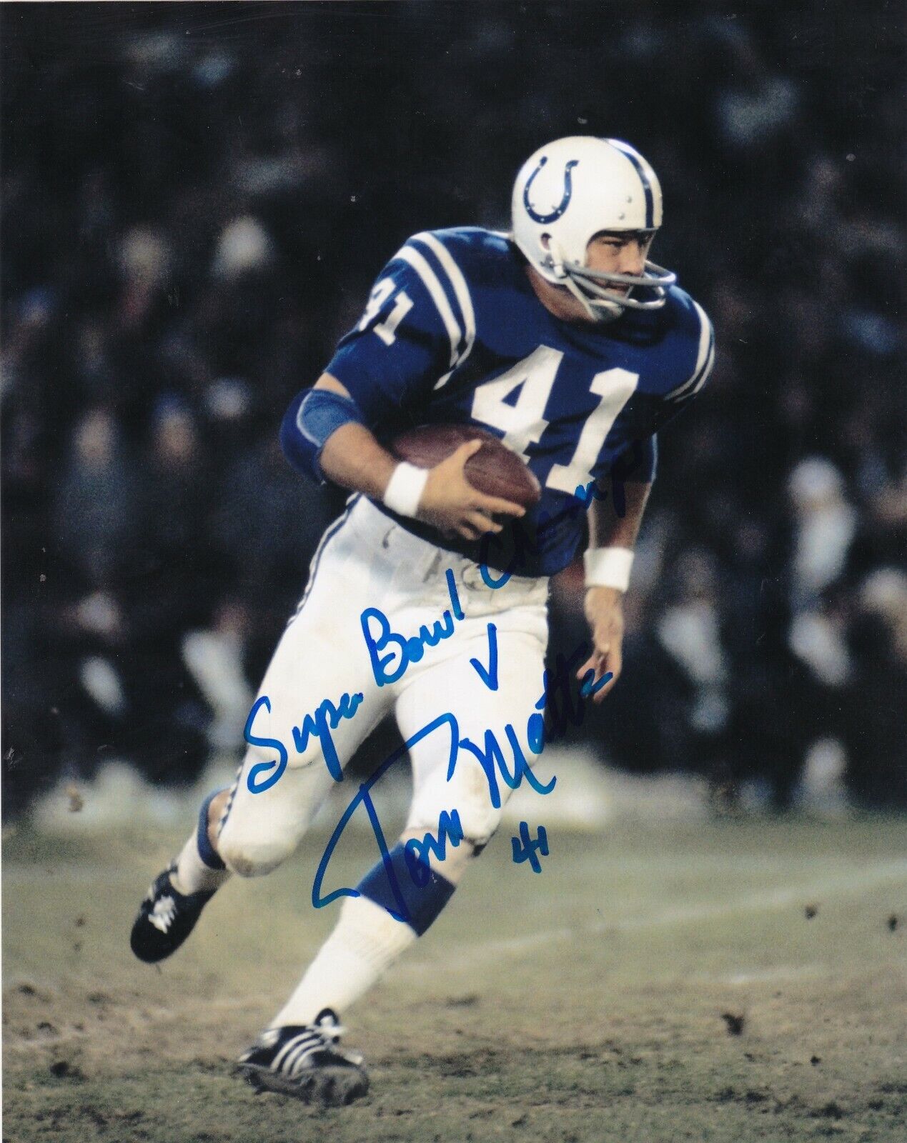 TOM MATTE BALTIMORE COLTS SUPER BOWL V CHAMPS ACTION SIGNED 8x10