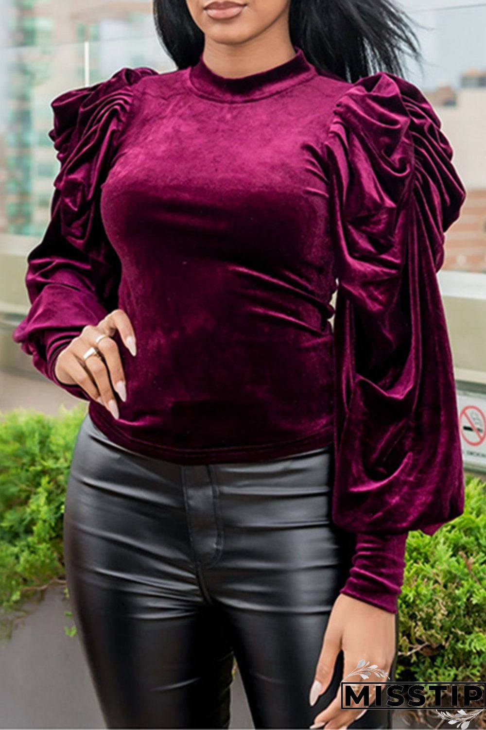 Burgundy Fashion Casual Solid Basic Half A Turtleneck Tops