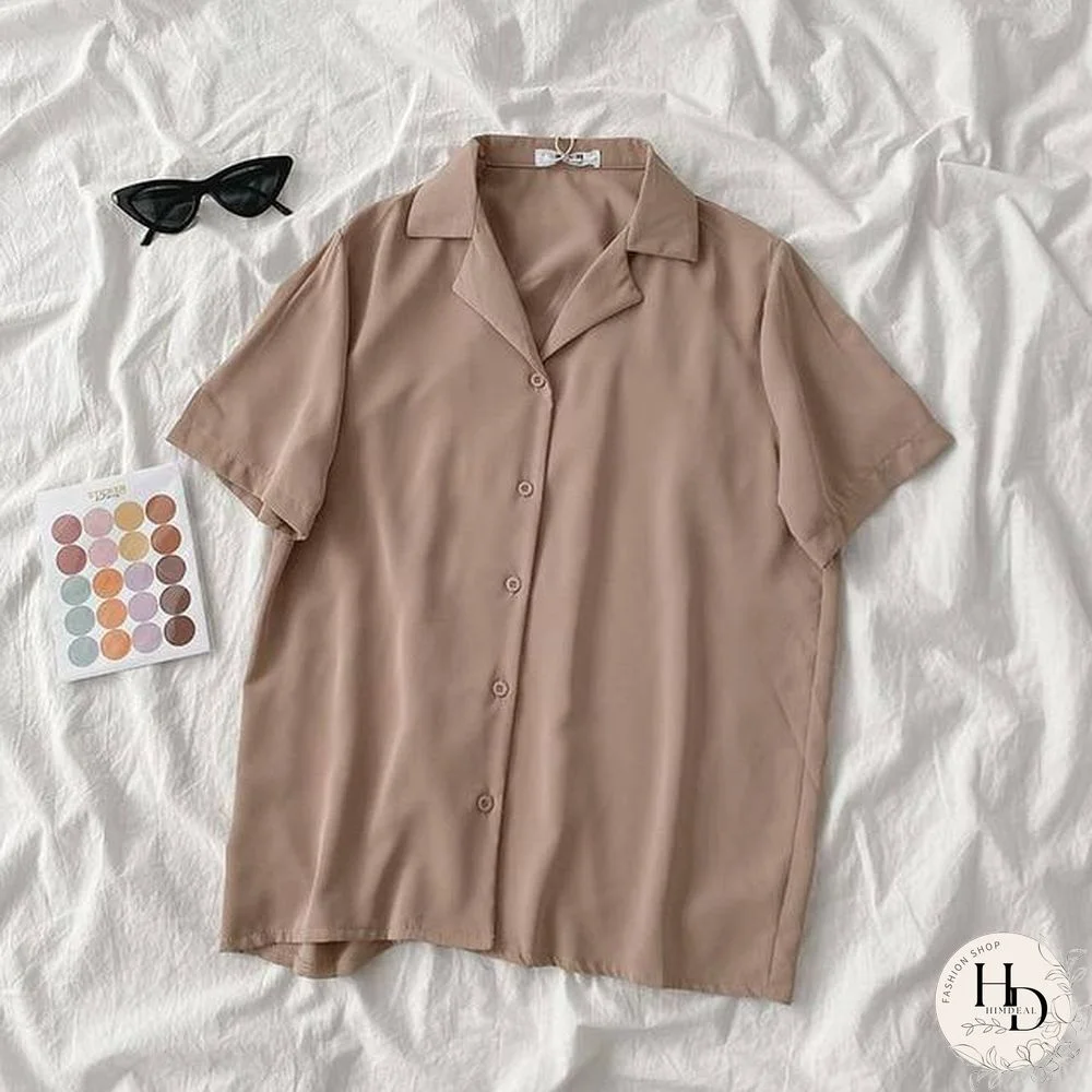 Casual Basic Short Sleeve Blouse Women V-neck Loose Office Formal Shirt Female Fashion Blue Yellow Cardigan Tops