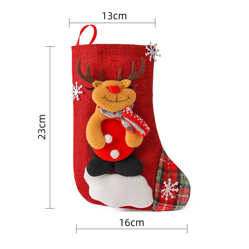 Medium Linen Christmas Socks Christmas Decorations Christmas Gift Bags-MERUMOTE