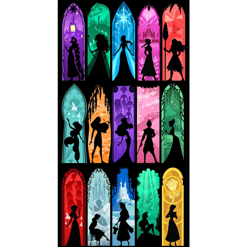 Silhouettes - Disney Princesses Full 18CT Pre-stamped Washable Canvas(25*40cm) Cross Stitch