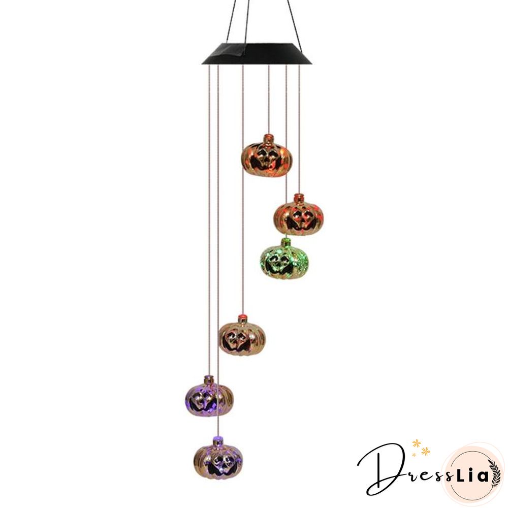 Halloween Solar Skeleton Skull Wind Chimes Light LED Color Changing