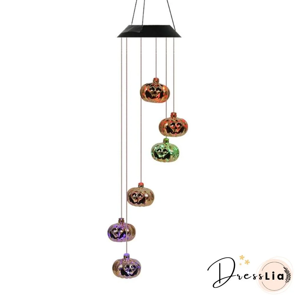 Halloween Solar Skeleton Skull Wind Chimes Light LED Color Changing