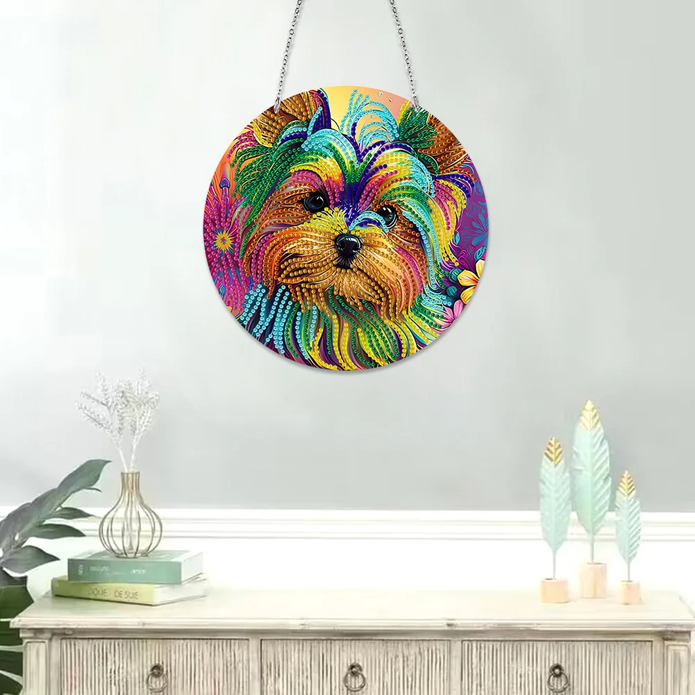 DIY Dog Crystal Diamond Pendant Single-sided 5D Round for Home Garden