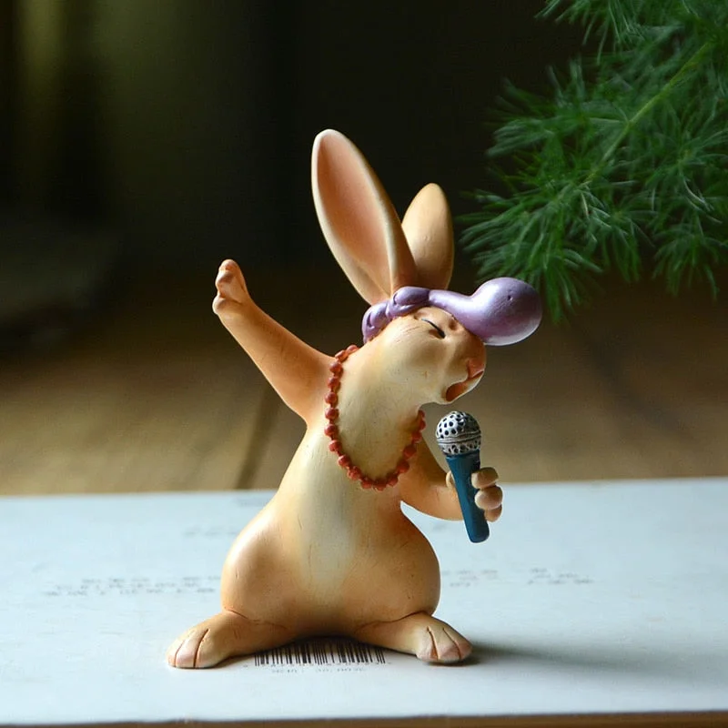 Creative Rabbit Ornaments Singing Music Animal Bunny Figurine Office Home Tabletop Decoration Gifts
