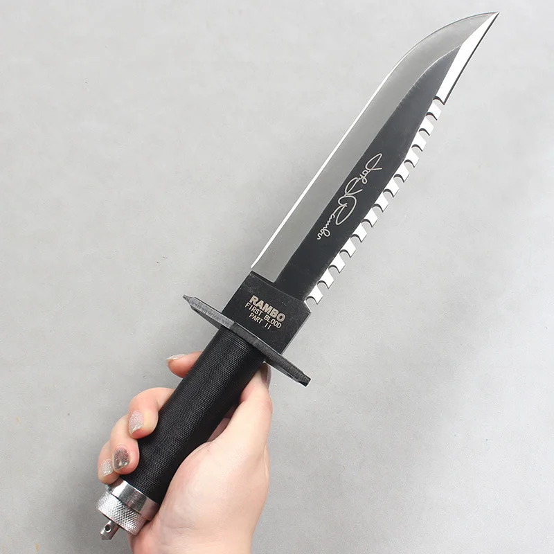 Rambo 2 High Hardness Sharp Camping Straight Knife Outdoor Portable Fishing Knife Black Tactical Knife