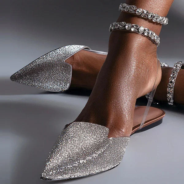 Patent Leather Pointed Toe Adjustable Ankle Strap Flats