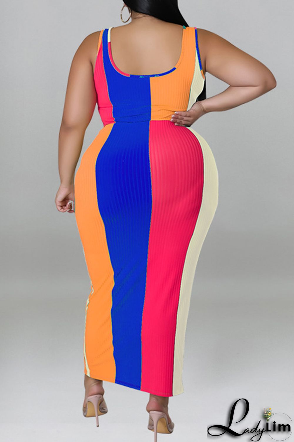 Blue Fashion Casual Striped Print Patchwork Contrast U Neck Plus Size Two Piece Set