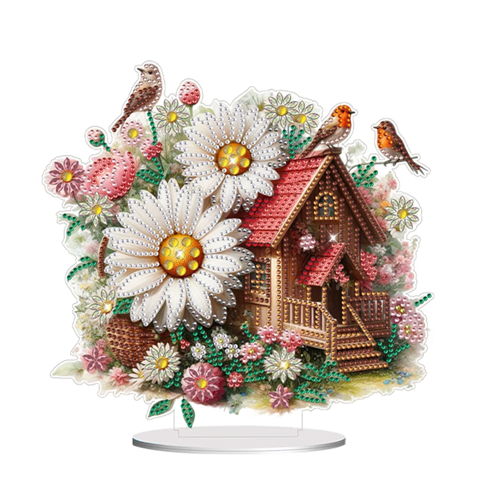 DIY Daisy Cottage Acrylic Diamond Painting Desktop Ornaments Bedroom Table Decor