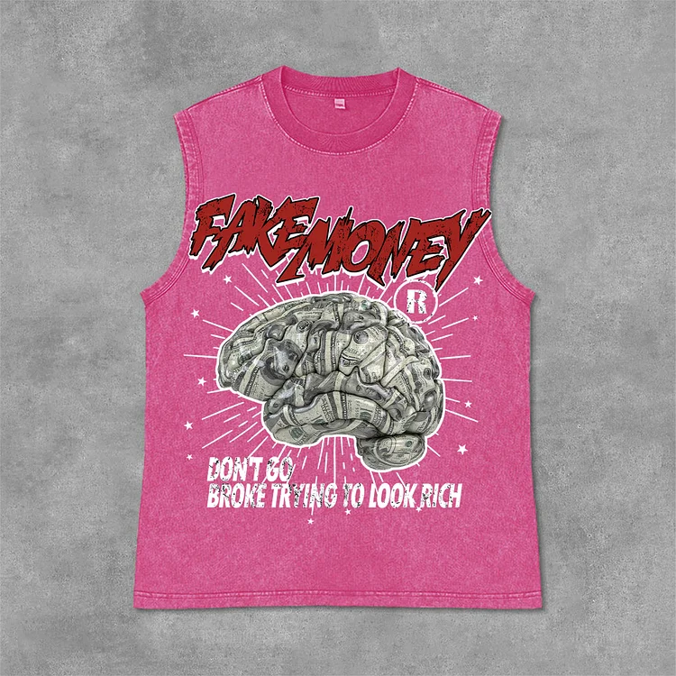 Don't Go Broke Trying To Look Rich Graphic Print Acid Washed Sleeveless Tank Top SOPULA