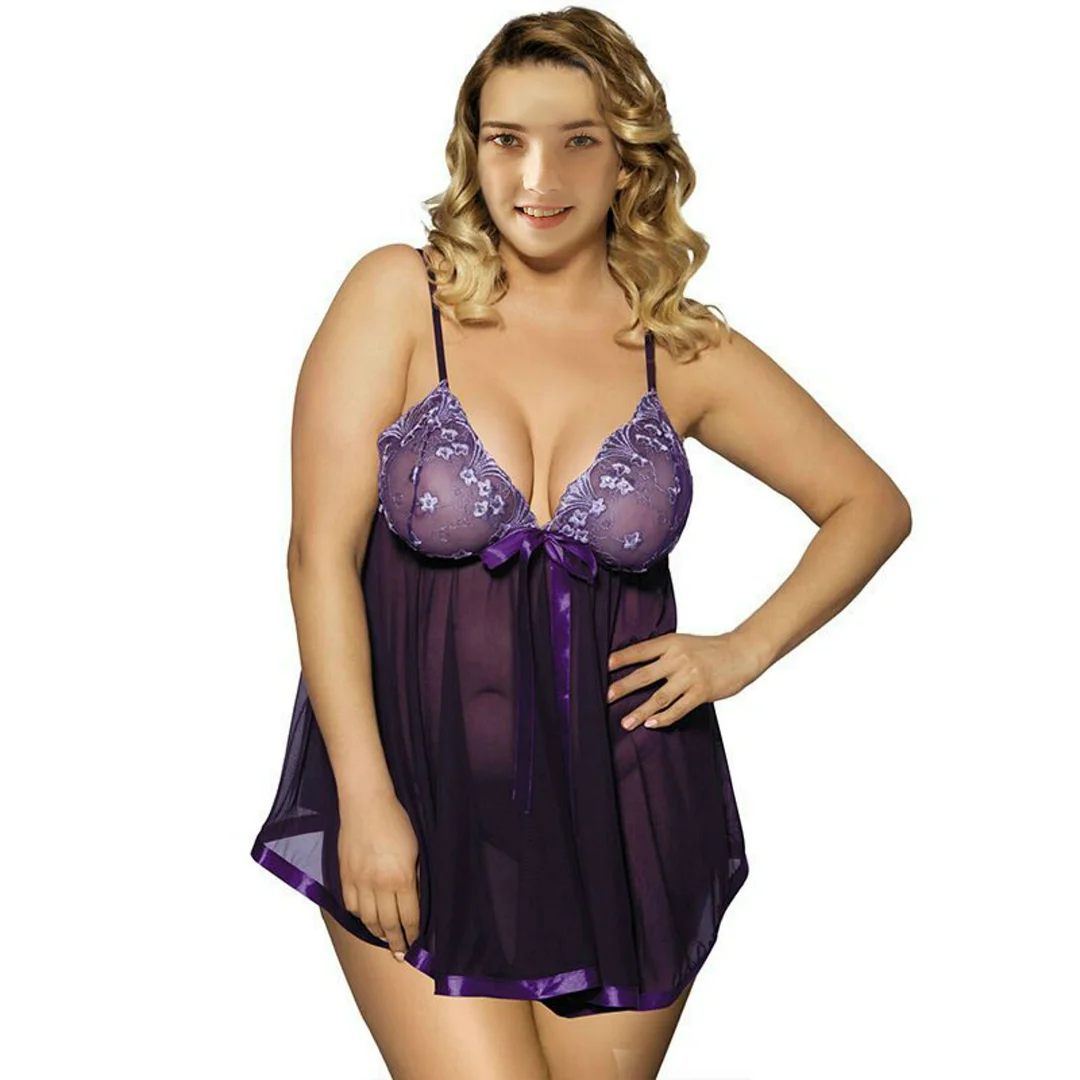 Uveng Plus Fat Plus Large-Size Lingerie Lace Sexy Pajamas Seduction Transparent Netting Sex Fun Pyjamas