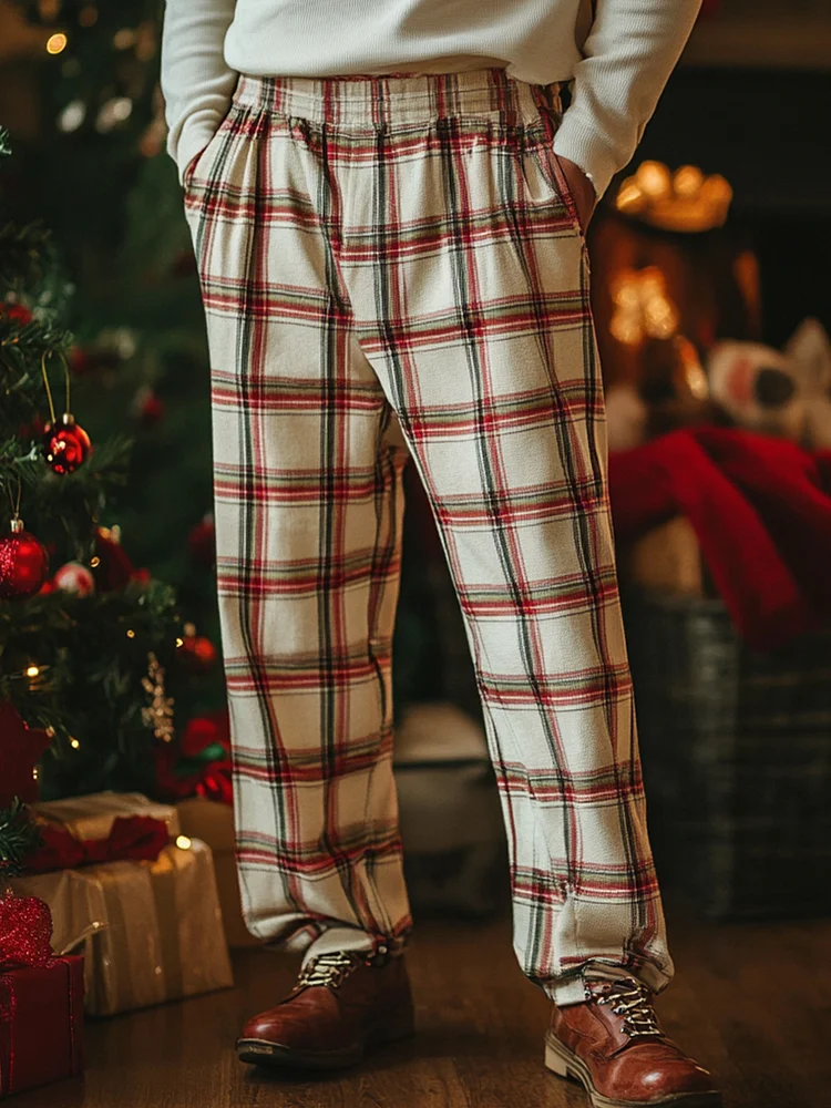 Men's Christmas Plaid Print Casual Pants