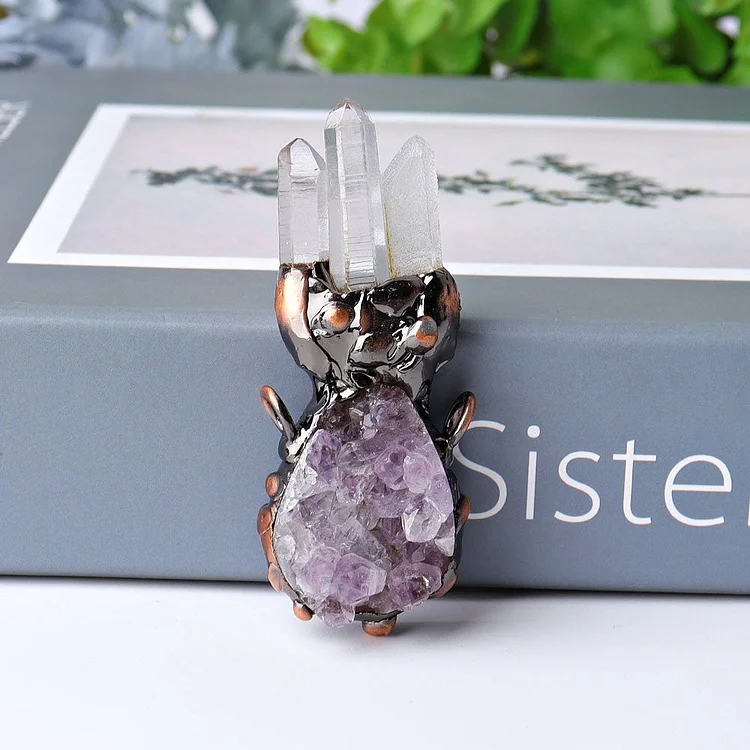 2.6" Amethyst Cluster with Clear Quartz Decoration Pendant