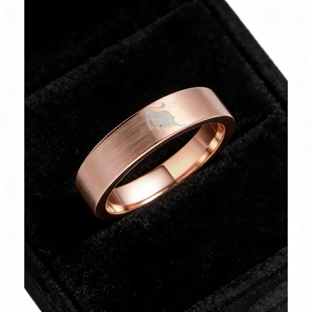 Mens Womens Flat Leo Tungsten Carbide Rings Rose Gold Couple Wedding Bands Top Comfort Fit 4MM 6MM 8MM