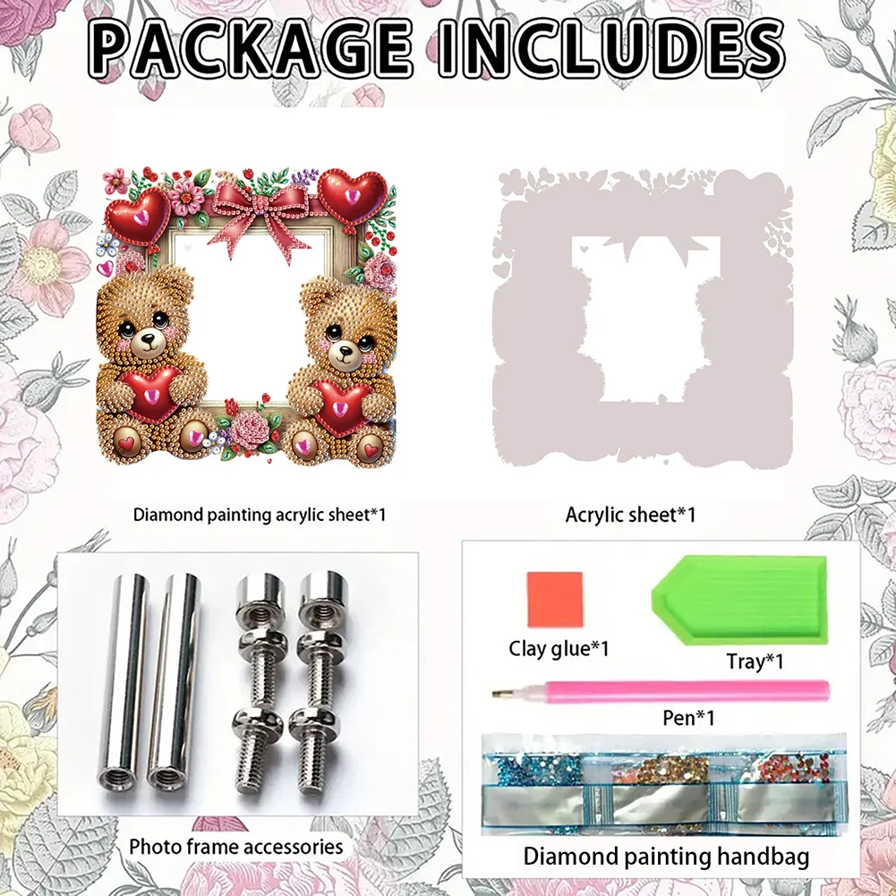 5D DIY Heart Bear Acrylic Special Shape Rhinestone Tabletop Photo Frame Kit