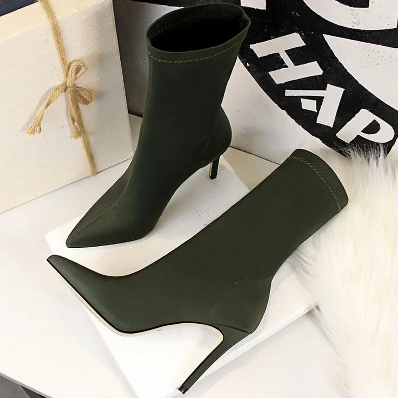 BIGTREE Shoes Women Boots Fashion Ankle Boots Pointed Toe Stretch Boots Autumn Stiletto Socks Boots High Heels Ladies Shoes 2021