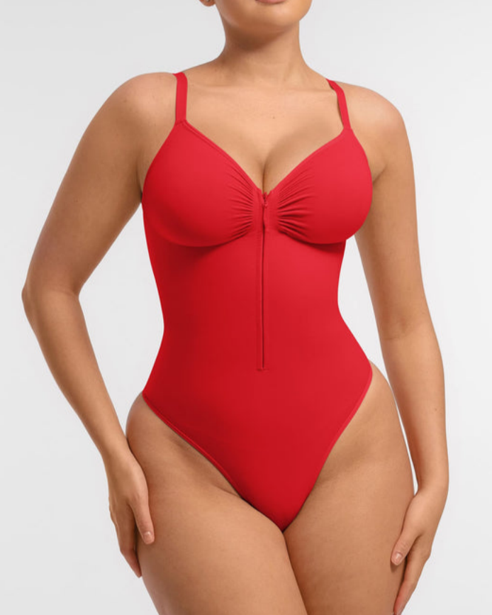 Seamless Zip-Up Thong Snatched Waist Body Suit V Neck Body Shaper