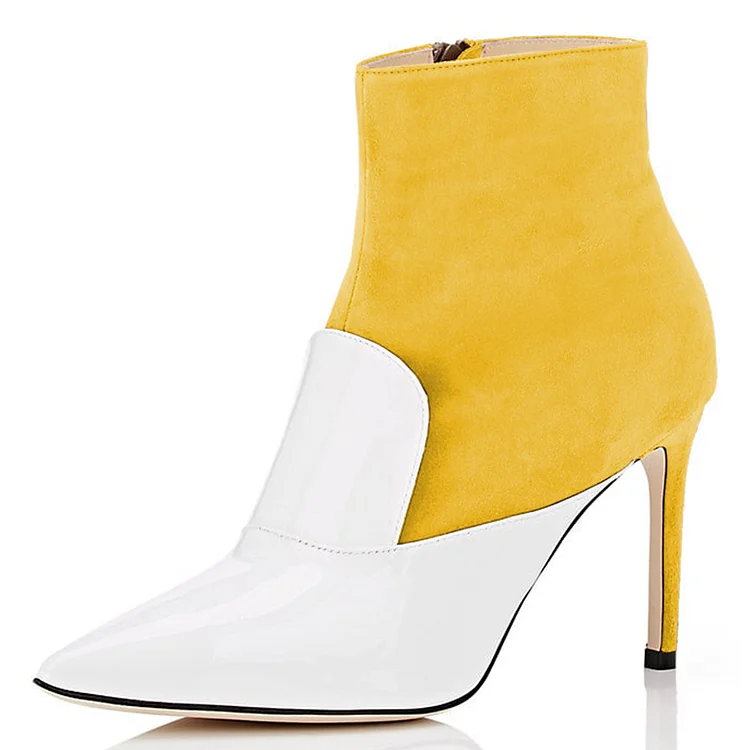 White and Yellow Stiletto Boots Ankle Boots |FSJ Shoes