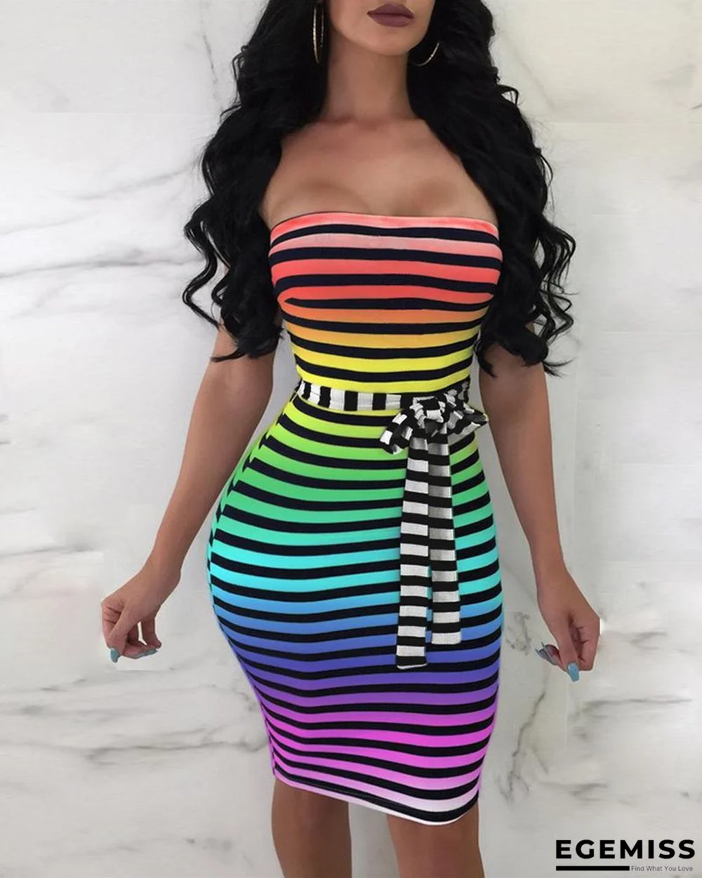 Tube Colorful Striped Bodycon Dress | EGEMISS