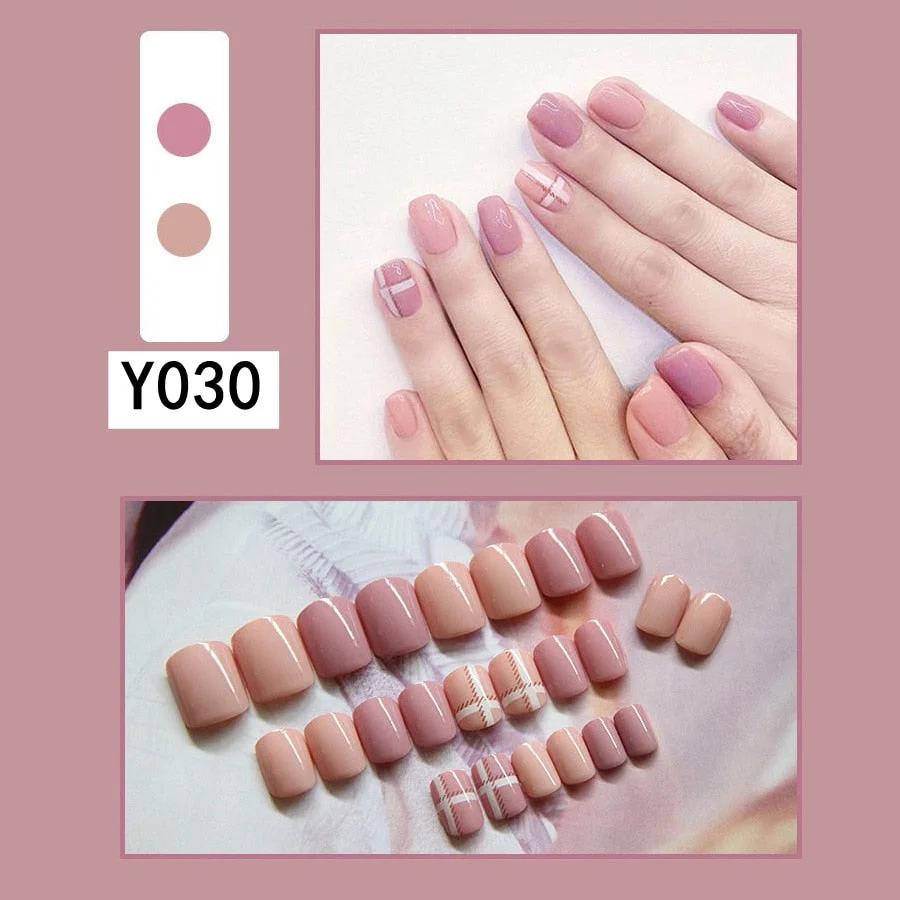 Fashion 24pc/set French Styel Press On False Nail Tips 10 Sizes Fake Nails Full Cover Nail Tips With Nail Adhesive Tab Sticker-Nail Inspo