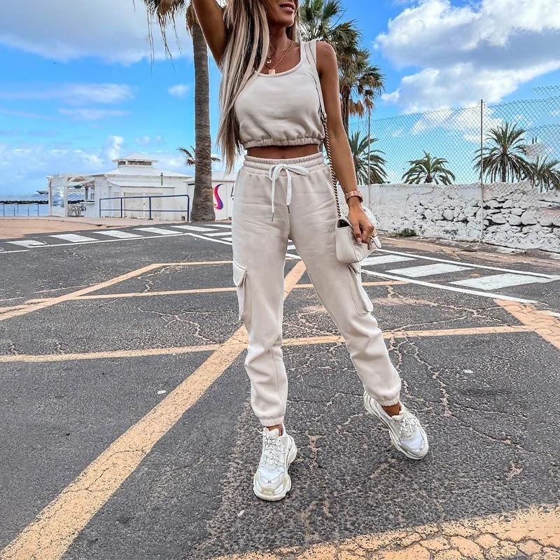 2021 Fashion Lady Skirt Suits Sexy Sleeveless Tops And Casual Drawstring Skirts Outfits Summer Women Two Piece Sets Streetwear