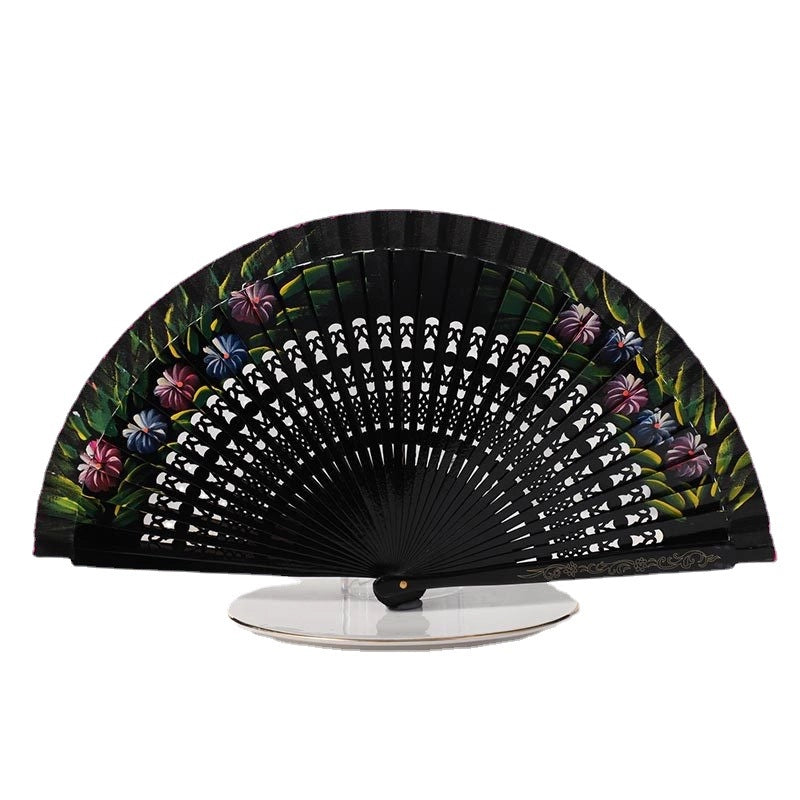 Handmade Painted Fan Classical Folding Fan European Style Spanish Wooden Fan Cheongsam Matching Fan Chinese Ancient Style Folding Fan