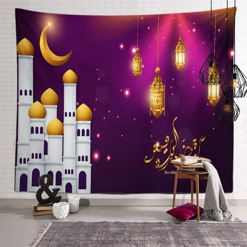 2021 Ramadan Decorations Home Tapestry Moon Star Eid Mubarak Wall Hanging Tapestries Decor Living Room Bedroom Background Decor
