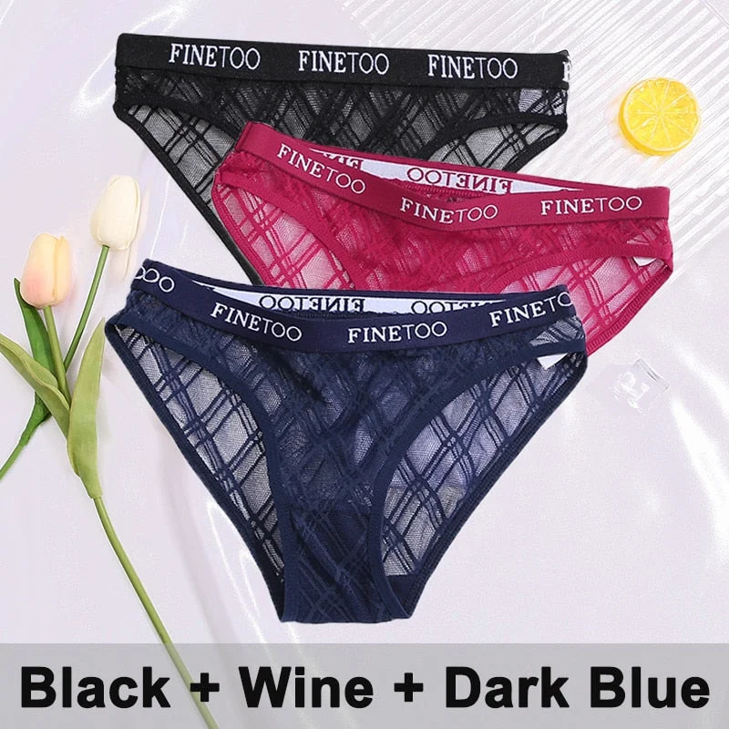 3PCS/Set Lace Panties Women's Lingerie Underwear Perspective Sexy Panties Female Underpanties Grid Mesh Design Briefs Pantys