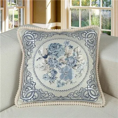 European Luxury Cushion Cover Floral Embroidered Pillow Case Home Decor Cushions For Sofa Living Room 50*50cm Throw Pillow Cover