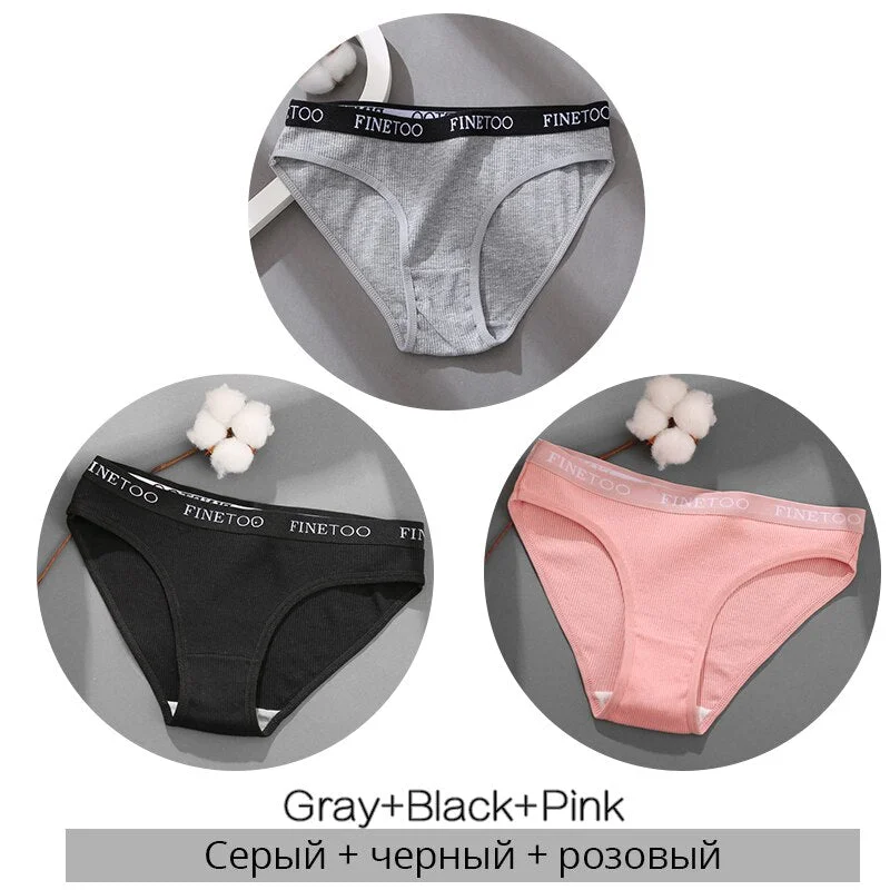 FINETOO M-2XL Women's Cotton Panties 3Pcs/Set Fashion Letter Underpants Female Low-rise Briefs Underwear Sexy Ladies Lingerie