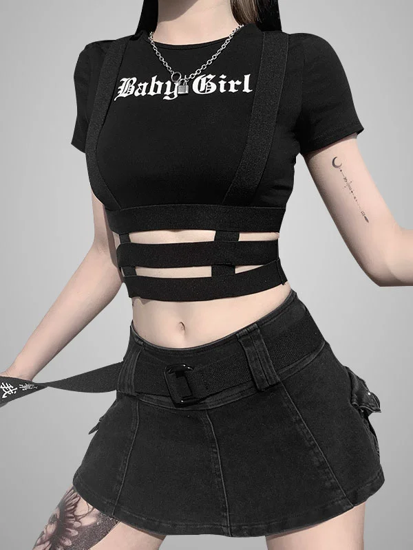 Sexy Letter Graphic Irregular Cutout T-shirt
