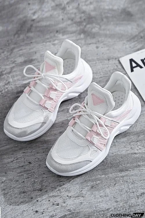 Chunky Mesh Two Tone Lace Up Sneakers