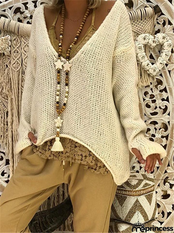 V Neck Asymmetric Long Sleeve Sweaters