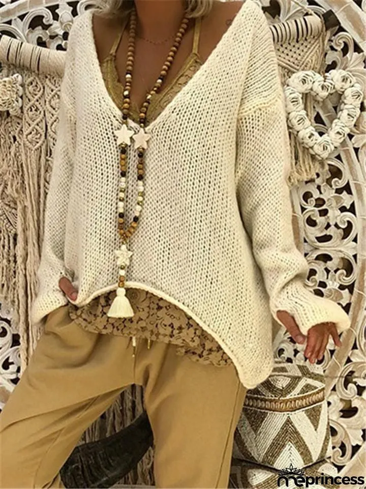 V Neck Asymmetric Long Sleeve Sweaters