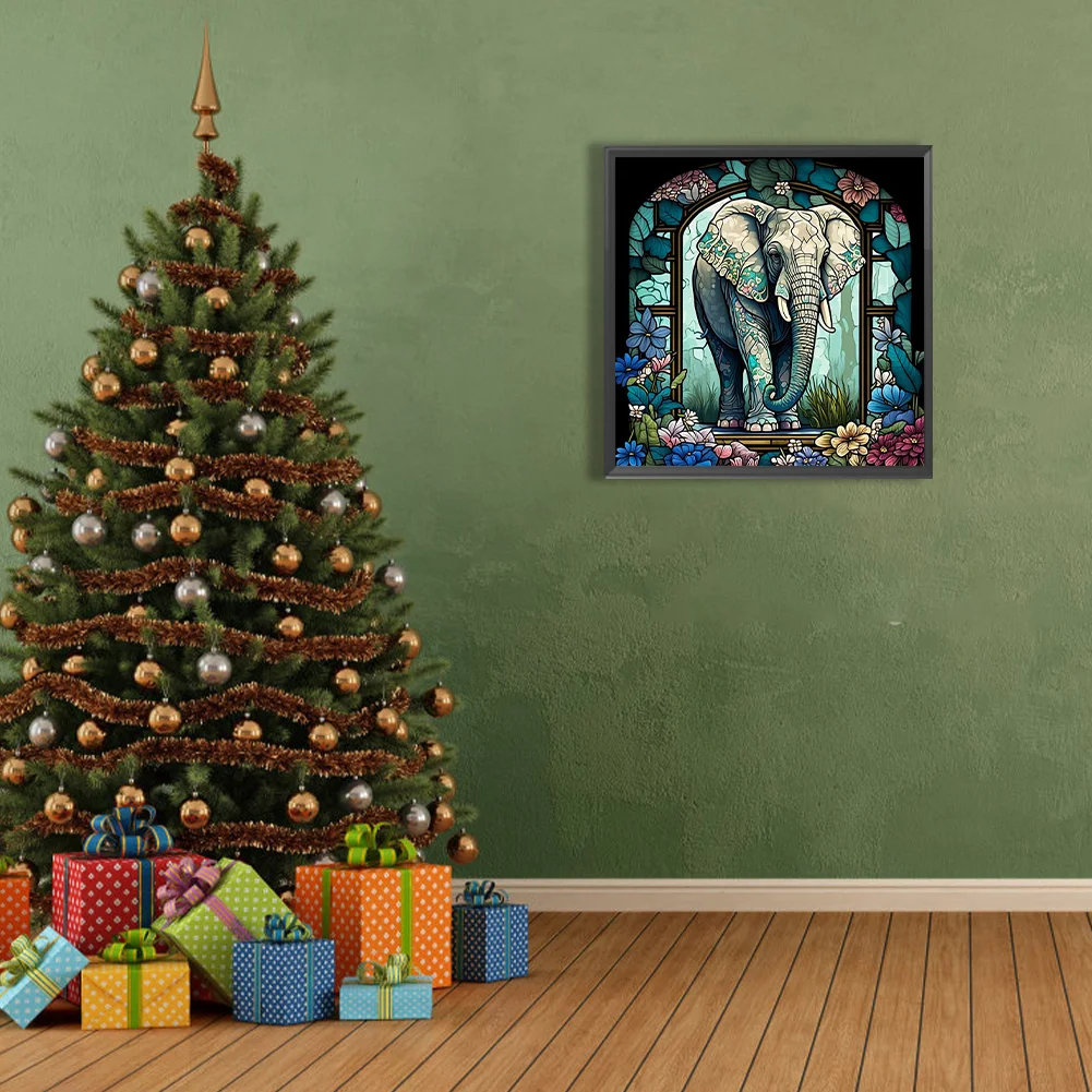 Diamond Painting - Full Round Drill - Stained Glass Elephant(Canvas|40*40cm)