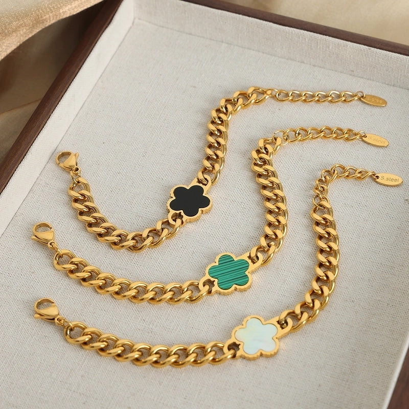 Casual Minimalist Flower Titanium Steel Acrylic Turquoise Shell 18K Gold Plated Plating Inlay Bracelets Necklace