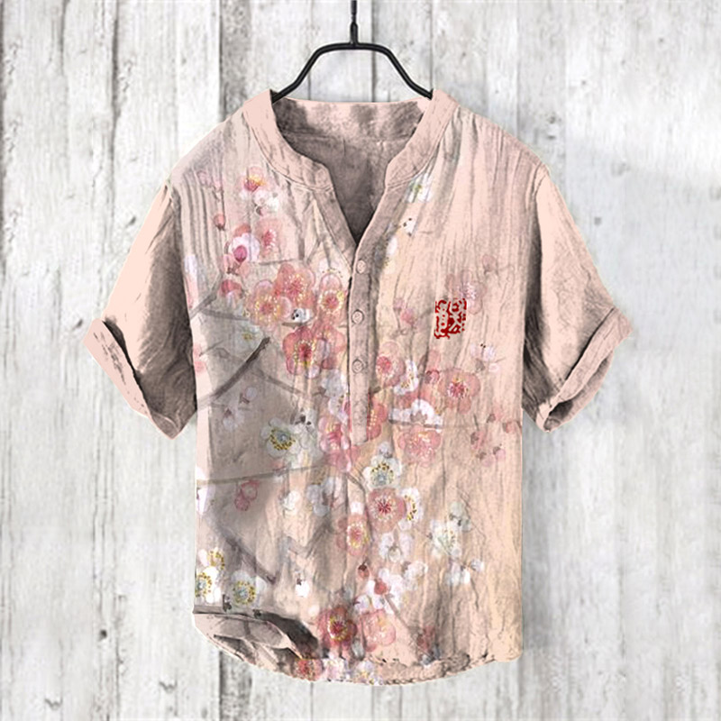 Japanese Vintage Sakura Art Linen Blend Shirt wearshes
